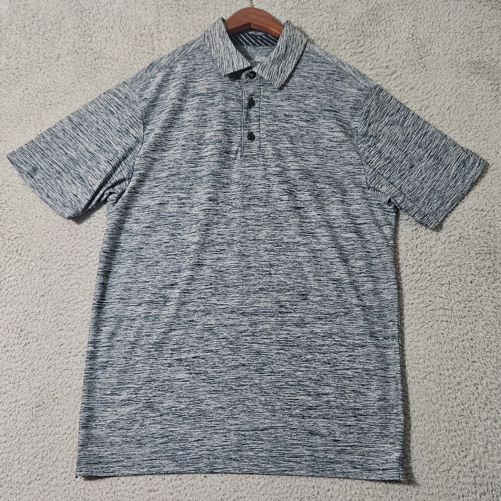 Under Armour Men Blue Short Sleeve Loose Fit Heatgear Polo Shirt Men's Small